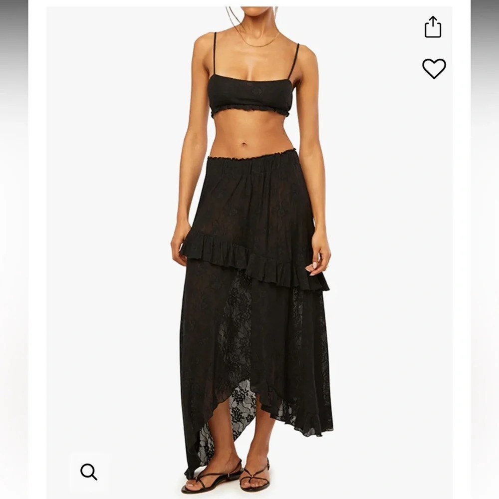 WeWoreWhat Black Lace Ruffle Bralette Skirt Set NWT Small